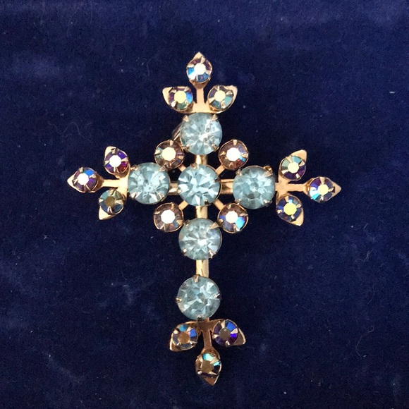 Vintage Cross Pin/Pendant Blue Stones - Picture 2 of 5